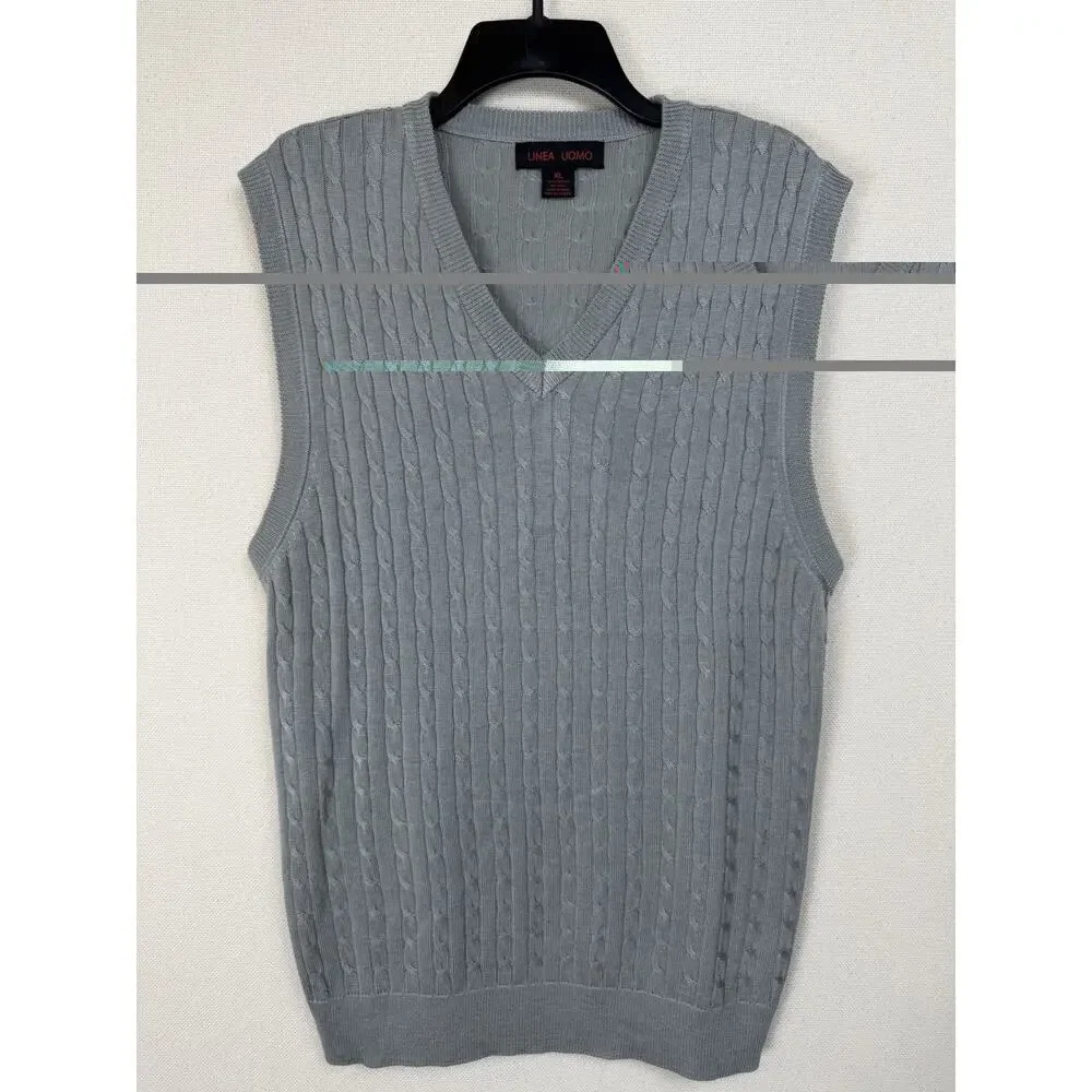 Linea Uomo Men's V-Neck Classic Fit Knit Sweater Vest Gray Sz XL Preppy Career‎